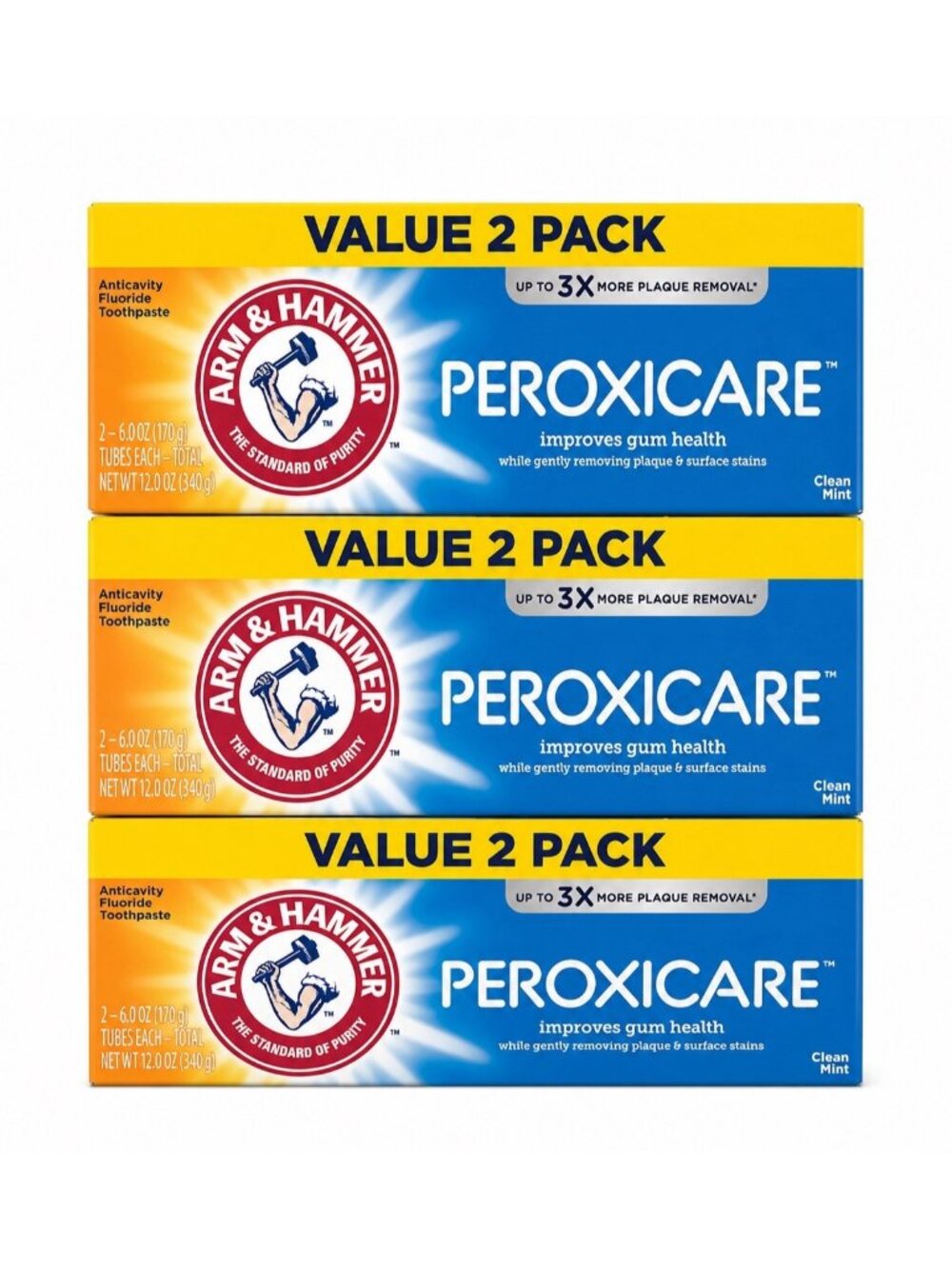 Arm & Hammer Peroxicare Anticavity Fluroride Toothpaste Clean Mint Set Of 6